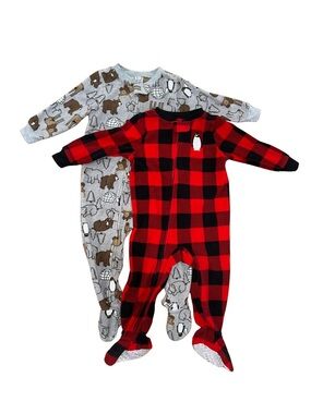 Carter's 2-Pack Footed Pajamas - Red & Black Buffalo Plaid and Gray Woodland